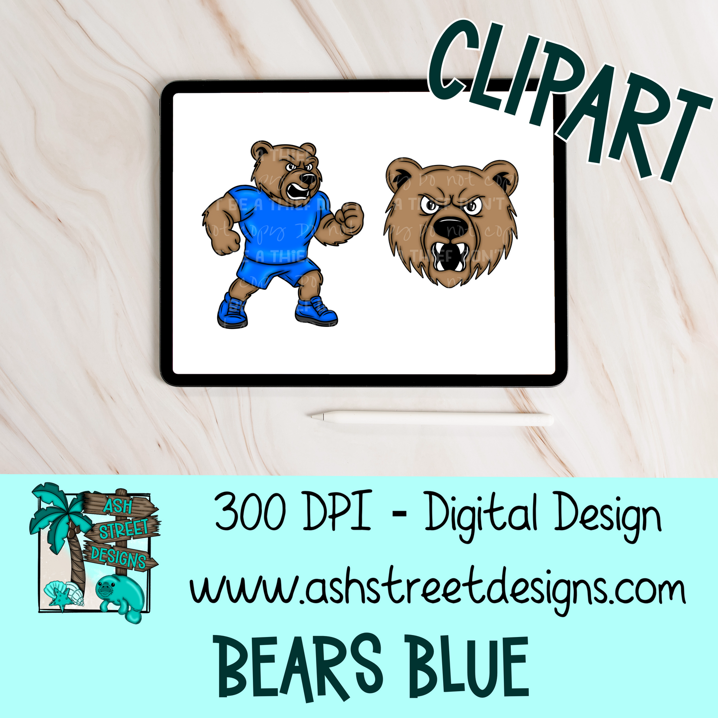 Clipart Set - School Mascot - Bears Blue