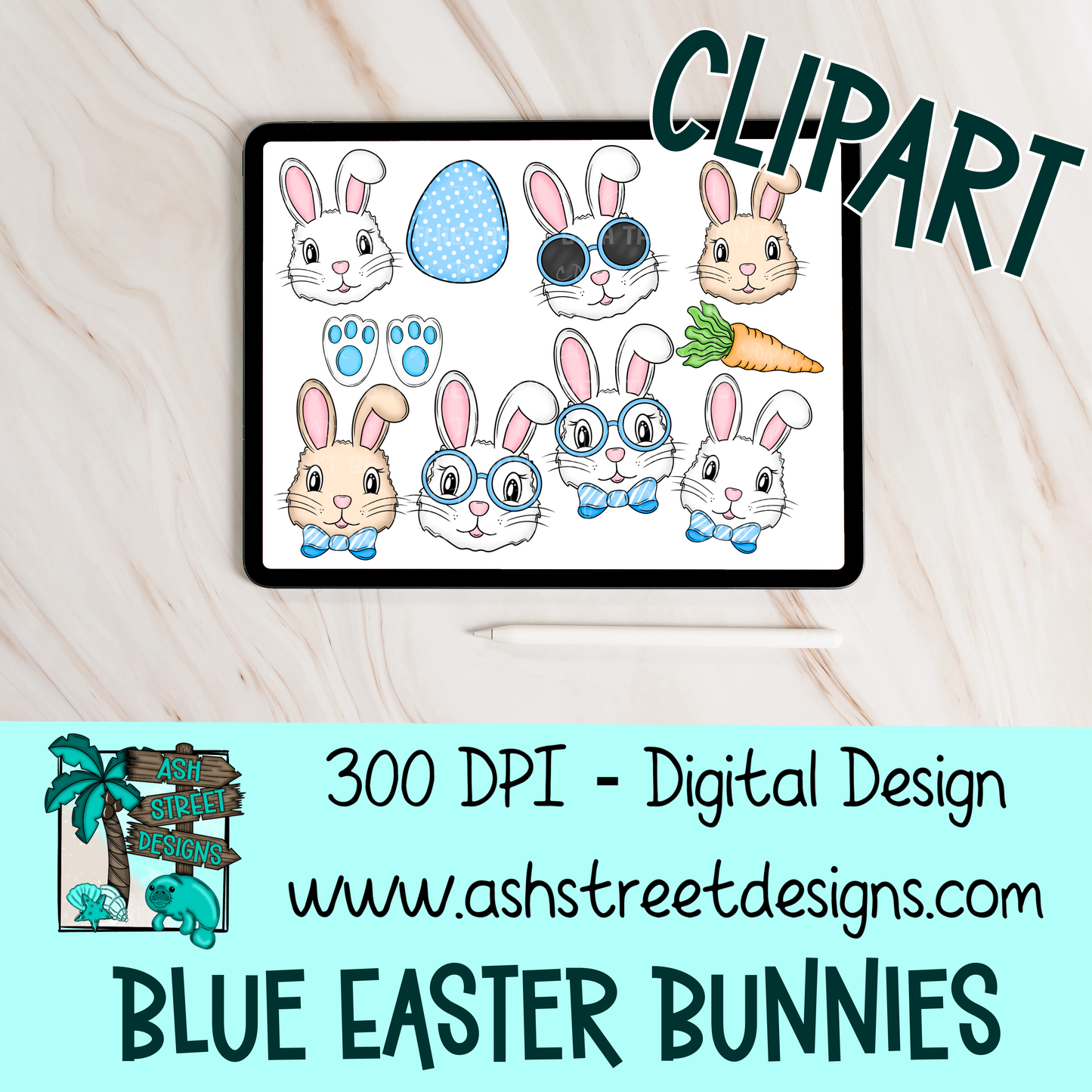 Clipart Set - Blue Easter Bunnies