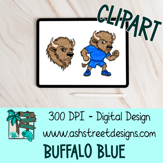 Clipart Set - School Mascot - Buffalo Blue