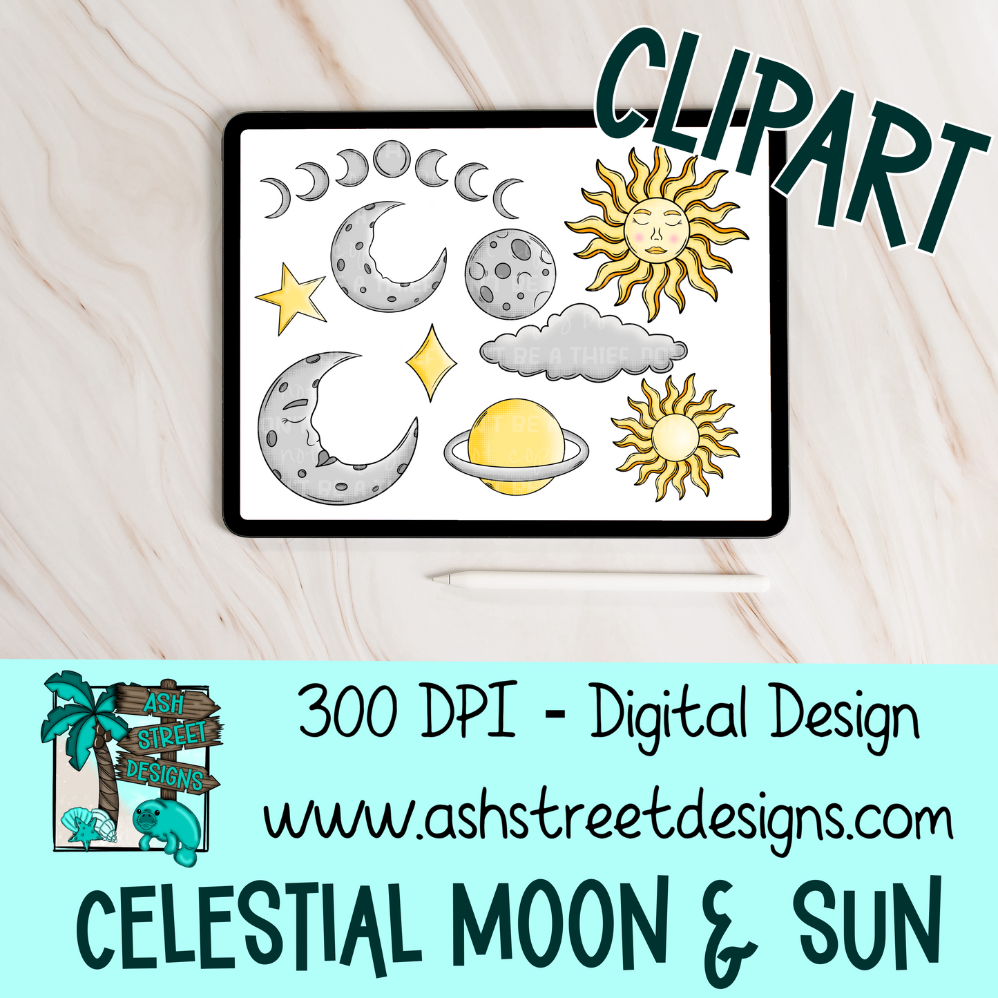 Clipart Set - Celestial Moon & Sun
