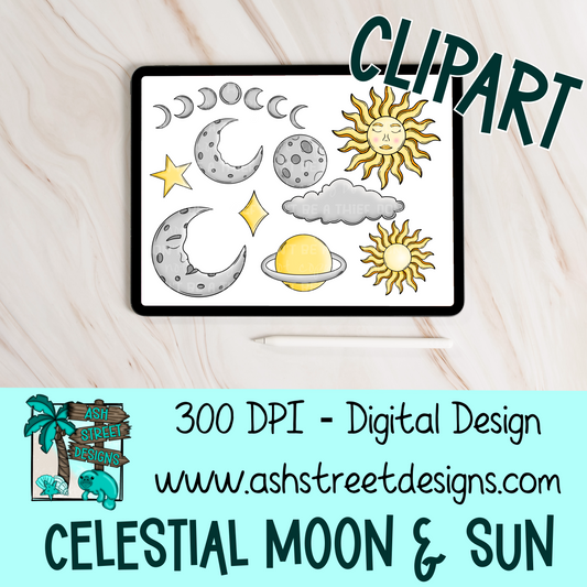 Clipart Set - Celestial Moon & Sun