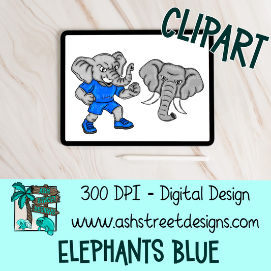 Clipart Set - School Mascot - Elephants Blue