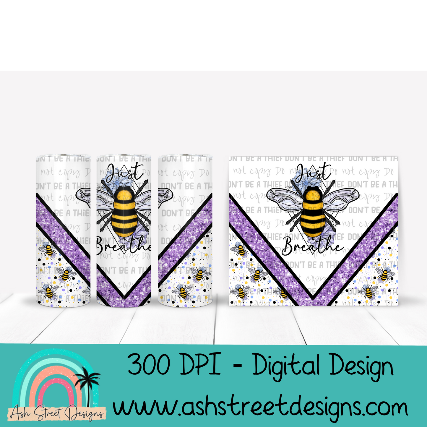 Just Breathe Bee Glitter Tumbler