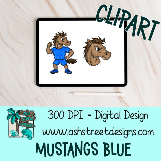 Clipart Set - School Mascot - Mustangs/Colts Blue