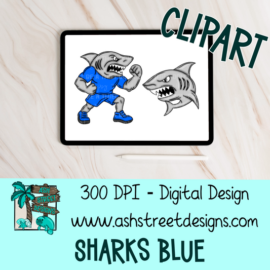Clipart Set - School Mascot - Sharks Blue