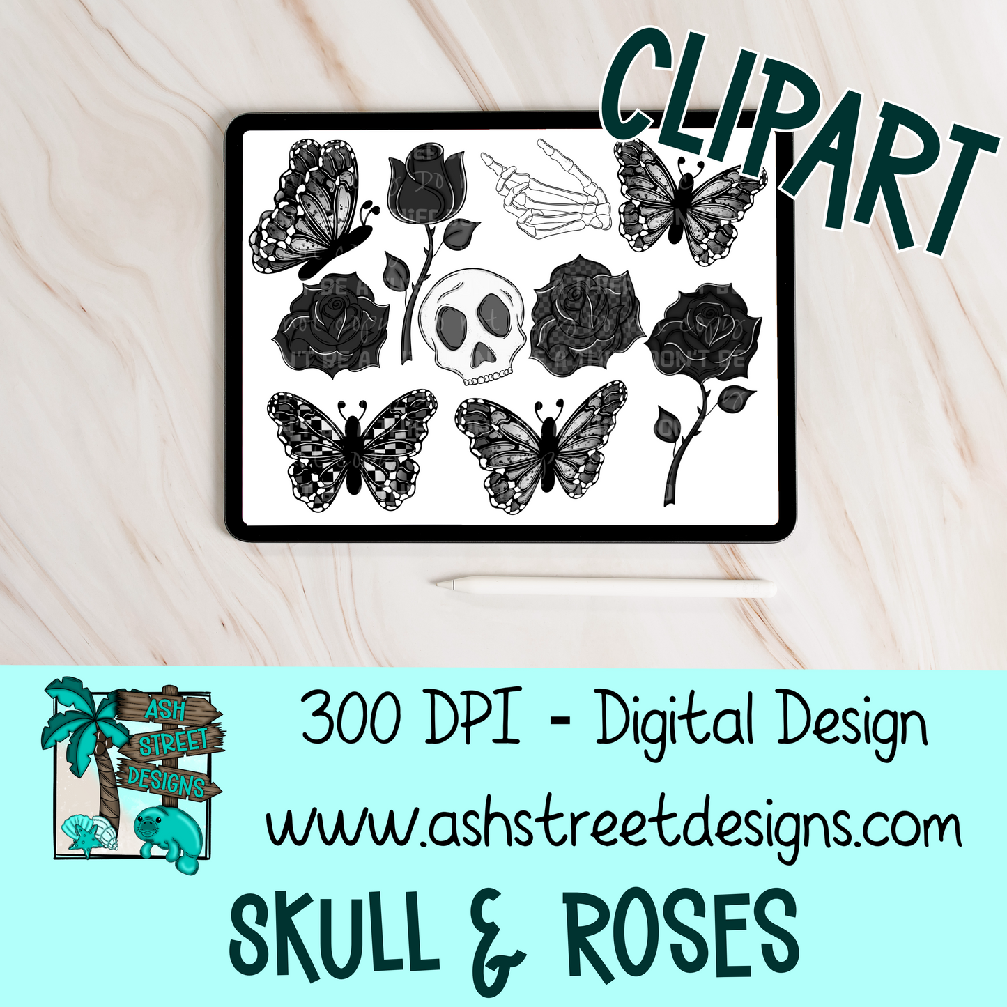 Clipart Set - Skull & Roses