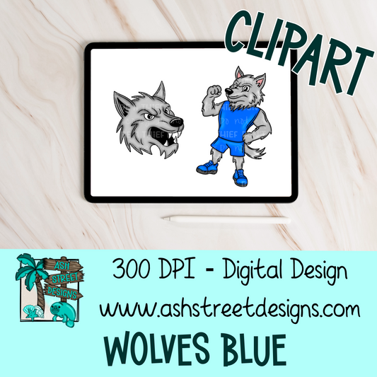 Clipart Set - School Mascot - Wolves Blue