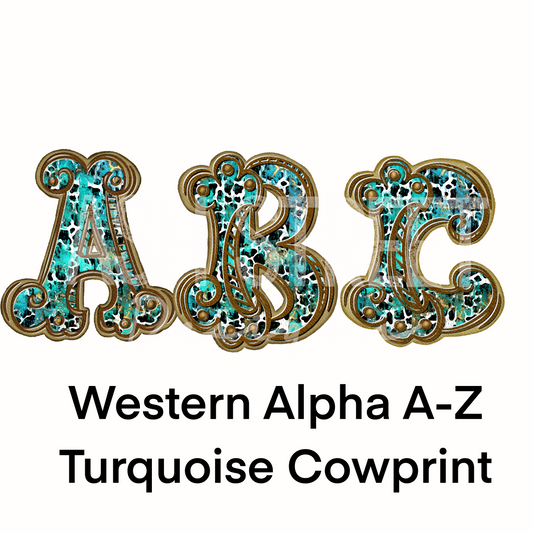 Alpha Set - Western Alphas Turquoise & Cowprint