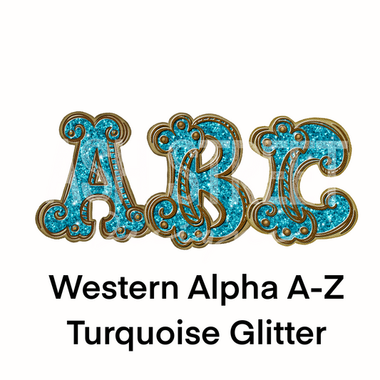 Alpha Set - Western Alphas Turquoise Glitter