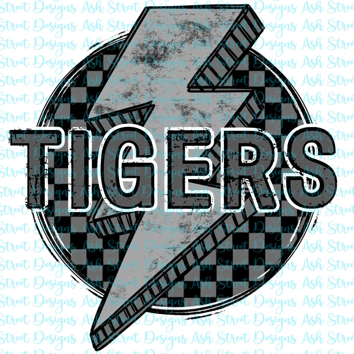 Tigers Grey Checkered Lightning Bolt