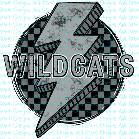 Wildcats Checkered Grey Lightening Bolt